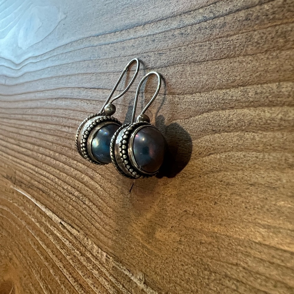 Merav Indonesia 925 Sterling Silver & Rainbow Moonstone Artisan Dangle Earrings - Picture 3 of 3